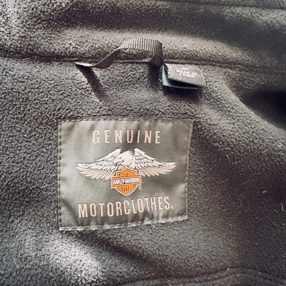 #37 HARLEY-DAVIDSON ~ Black Fleece Jacket Orange Trim Pockets and Quilted Detail